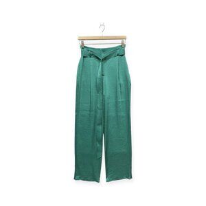 Sally Lapointe Wide Leg Satin Pants Size 2 Emerald Green